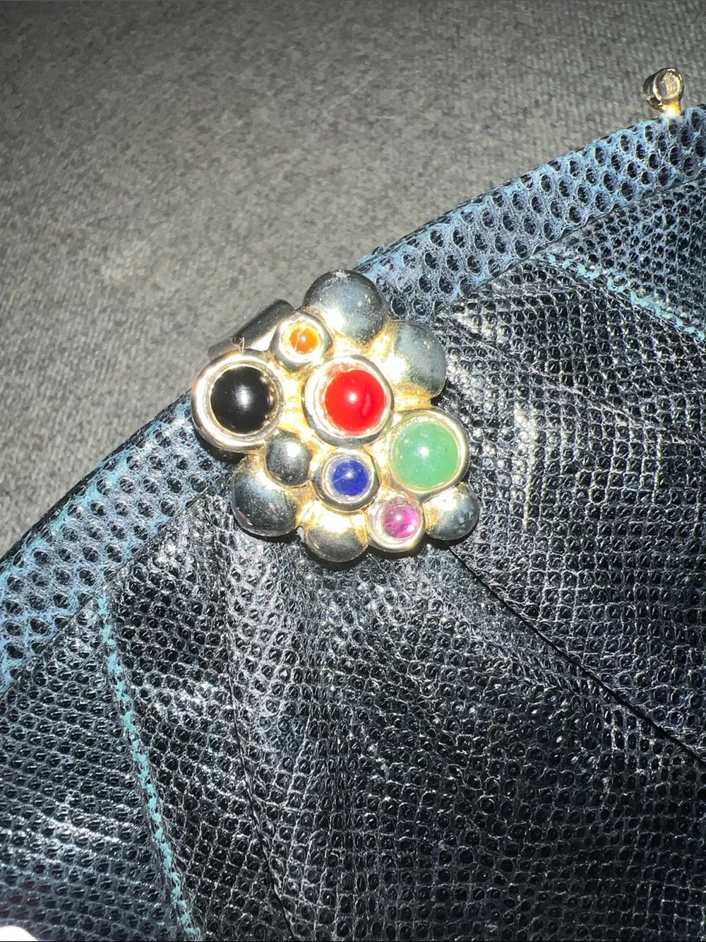 Vintage Judith Lieber Black Lizard Clutch with Multistone Kiss-Lock GUC